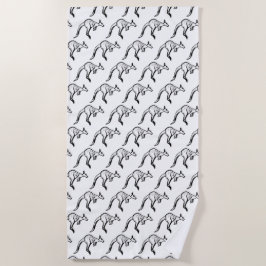 白黒ジャンピングカンガルースケッチ ビーチタオル
