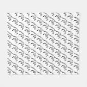 白黒ジャンピングカンガルースケッチ フリースブランケット (正面(横))