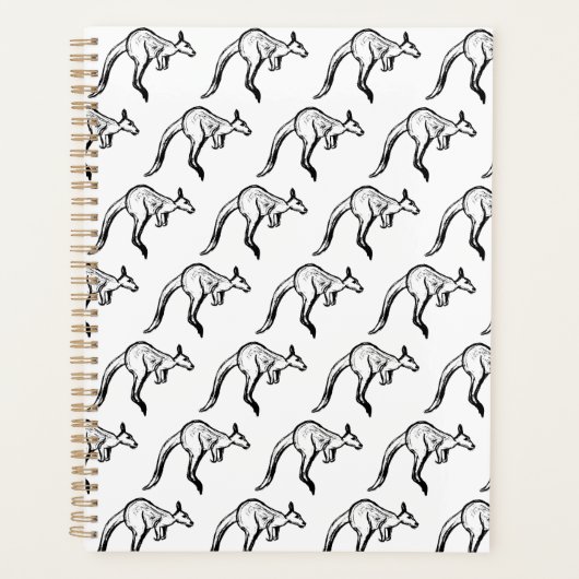 白黒ジャンピングカンガルースケッチ プランナー手帳 (正面)