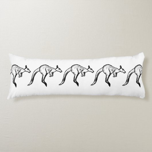 白黒ジャンピングカンガルースケッチ ボディピロー (正面)