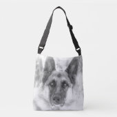 白黒ジャーマン・シェパードのタイポグラフィのトート クロスボディバッグ (正面)