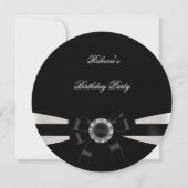 白黒ジュエルボウ誕生日シルバーセピア 招待状 (正面)