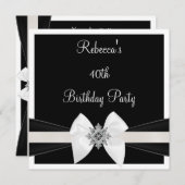 白黒ジュエルボウ40thエレガントな誕生日パーティー 招待状 (正面/裏面)