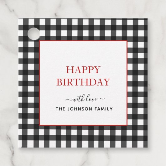 白黒ジンガムハッピーバースデーギフトラベル フェイバータグ (正面)