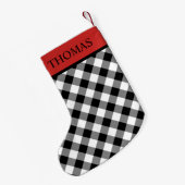 白黒ジンガムレッドカラー名前をカスタムする スモールクリスマスストッキング (裏面 (吊り時))