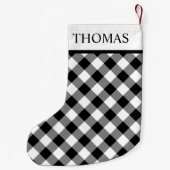 白黒ジンガム名前をカスタムする スモールクリスマスストッキング (裏面)
