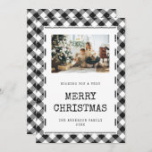 白黒ジンガム雪の写真メリークリスマス シーズンカード (正面/裏面)