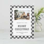 白黒ジンガム雪の写真メリークリスマス シーズンカード (スタンド正面)