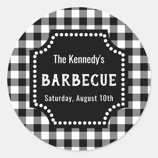 白黒ジンガムBBQ ラウンドシール (正面)
