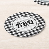 白黒ジンガムBBQ ラウンドペーパーコースター (アングル)
