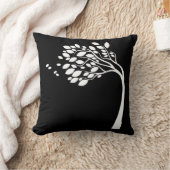 白黒スイープツリーシルエット枕 クッション (ブランケット)