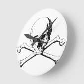 白黒スカルとボーン ラウンド壁時計 (傾斜)
