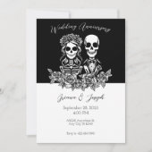 白黒スカルカップル結婚の記念日 招待状 (正面)