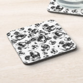 白黒スカルスケルトンスカルアートパターン コースター (左側)