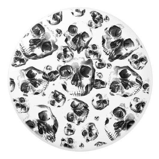 白黒スカルスケルトンスカルアートパターン セラミックノブ (正面)