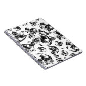 白黒スカルスケルトンスカルアートパターン ノートブック (右側)