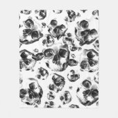 白黒スカルスケルトンスカルアートパターン フリースブランケット (正面)