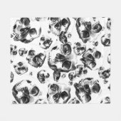 白黒スカルスケルトンスカルアートパターン フリースブランケット (正面(横))