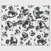 白黒スカルスケルトンスカルアートパターン ラッピングペーパー (フラット)