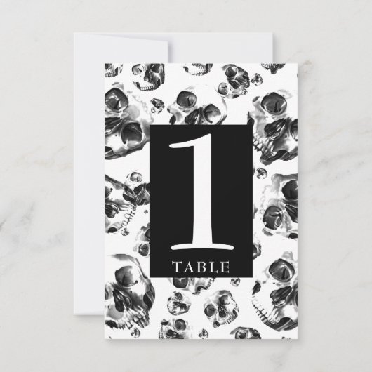 白黒スカルスケルトンスカル表の番号 招待状 (裏面)