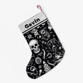 白黒スカルストッキング スモールクリスマスストッキング (裏面 (吊り時))