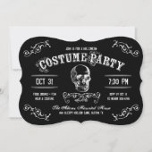 白黒スカルハロウィーンの衣装パーティー 招待状 (正面)
