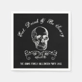 白黒スカルパーソナライズされたハローウィンパーティ スタンダードカクテルナプキン (正面)