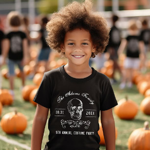 白黒スカルパーソナライズされたハローウィンパーティ Tシャツ