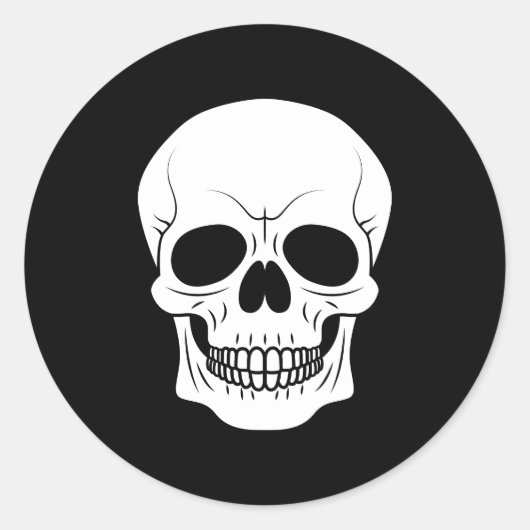白黒スカルヘッドシンプルハロウィーン ラウンドシール (正面)