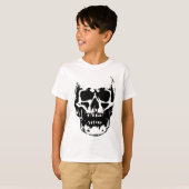 白黒スカルポップ・アートのアートワーク Tシャツ (正面フル)