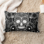 白黒スカル枕 ランバークッション (ブランケット)