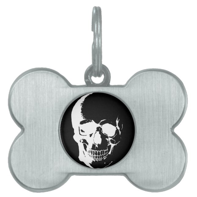 白黒スカル ペットネームタグ (正面)
