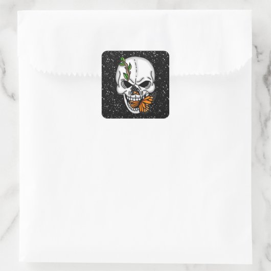 白黒スカル((昆虫)オオカバマダラ、モナーク蝶) スクエアシール (バッグ)