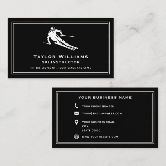 白黒スキーヤースキーコーチインストラクター 名刺 (正面/裏面)