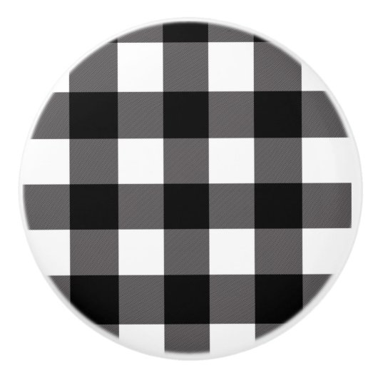 白黒スクウェア市松模様にバッファロープレイド セラミックノブ (正面)