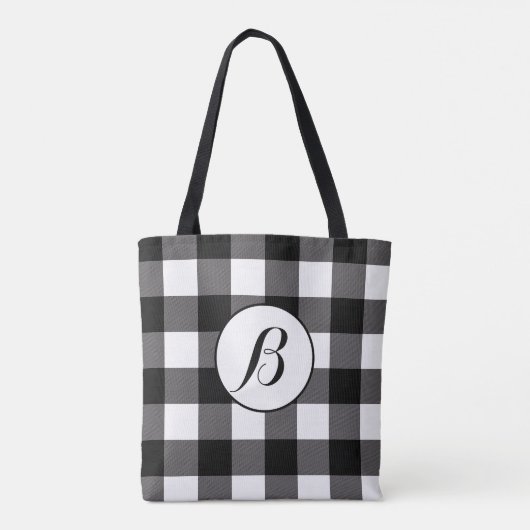 白黒スクウェア市松模様にバッファロープレイド トートバッグ (裏面)