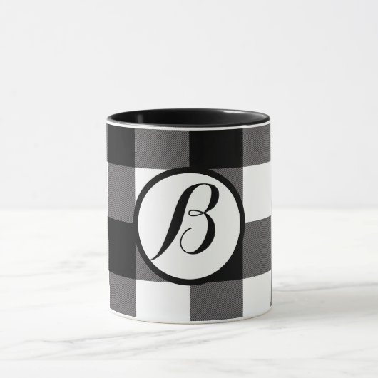 白黒スクウェア市松模様にバッファロープレイド マグカップ (中央)