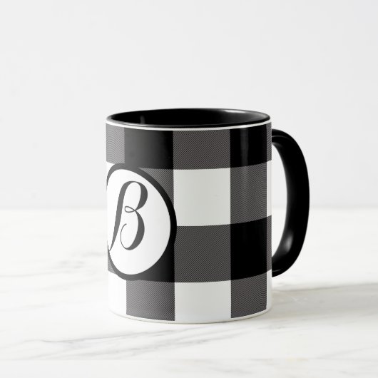 白黒スクウェア市松模様にバッファロープレイド マグカップ (正面右)