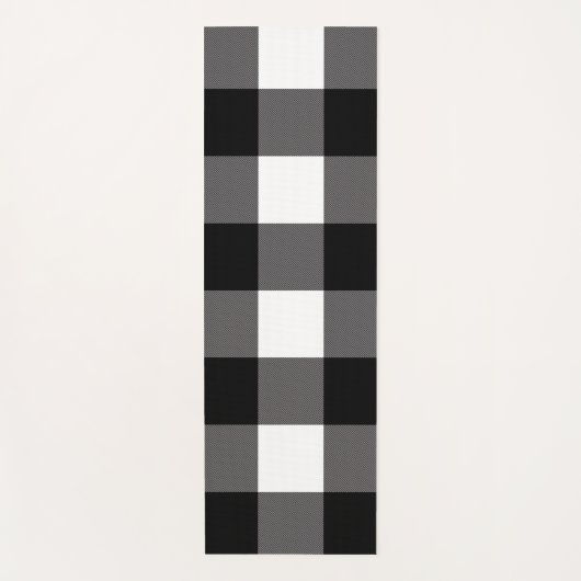 白黒スクウェア市松模様にバッファロープレイド ヨガマット (正面)