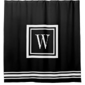 白黒スクエアクラシックモノグラム シャワーカーテン (正面)