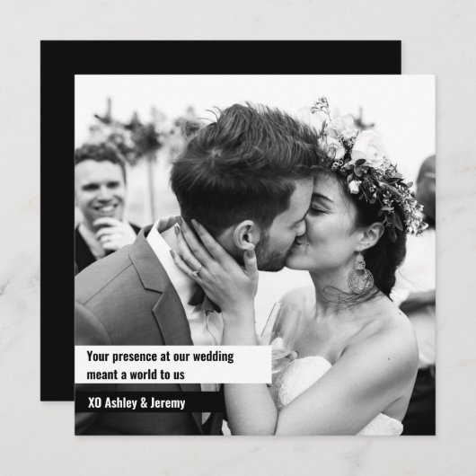 白黒スクエア結婚フォトサンキューカード 招待状 (正面/裏面)