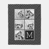白黒スクエア5フォトコラージモノグラム フリースブランケット (正面)