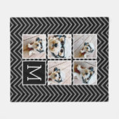 白黒スクエア5フォトコラージモノグラム フリースブランケット (正面(横))