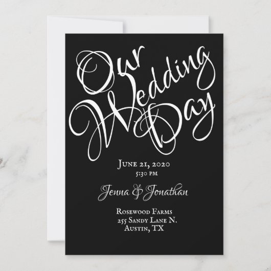 白黒スクリプかわいらしト結婚の 招待状 (正面)