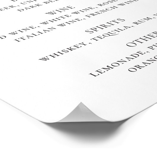 白黒スクリプエレガントトの結婚ドリンクバー ポスター (角)