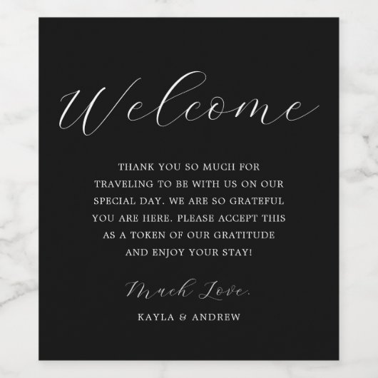 白黒スクリプエレガントトモダン結婚の ワインラベル (シングルラベル)