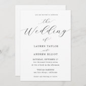 白黒スクリプエレガントトモダン結婚の 招待状 (正面/裏面)