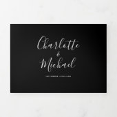 白黒スクリプエレガントトモノグラ結婚ム 三つ折り招待状 (カバー)