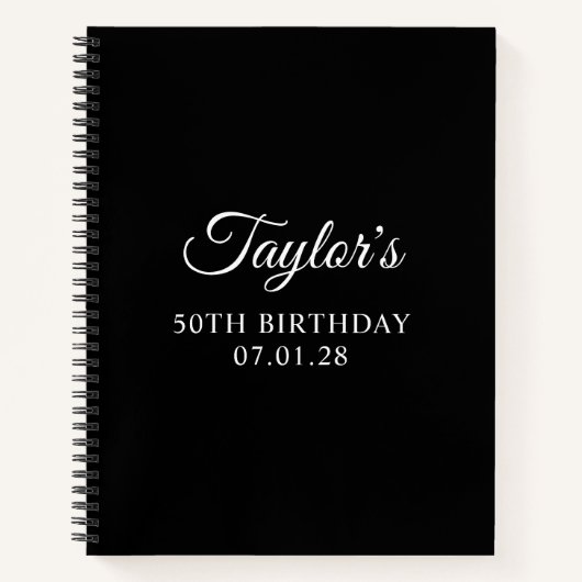 白黒スクリプエレガントト50誕生日 ノートブック (正面)
