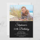 白黒スクリプエレガントト50誕生日 招待状 (正面)